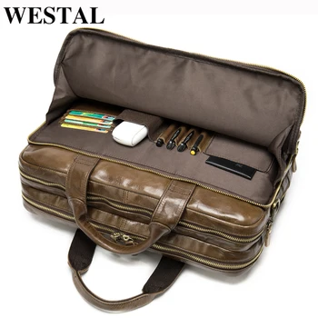 

WESTAL men's briefcase bag men's genuine leather office bag for men business leather laptop bag men for document designer Luxury