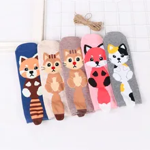 5 пар, новинка, модные женские хлопковые короткие носки с принтом в виде ушек животных, с принтом носков, забавная кошка, лиса, белка, женские носки, чулочно-носочные изделия