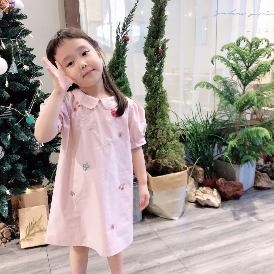 

Princess Dress 2020 BP Style Spring Pink Dress Cotton Sequin Embroidered Peter Pan Collar Dress Kids Party Girls Dress for Girls