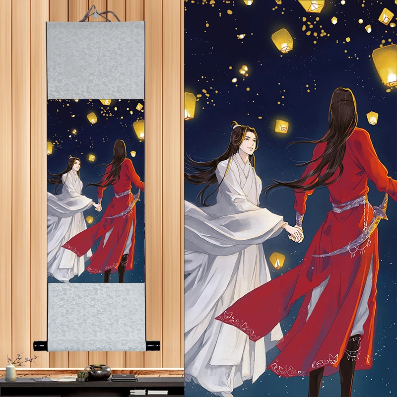 30cm*80cm Tian Guan Ci Fu Hua Cheng Xie Lian Printed Poster Scroll Picture Cosplay Prop Wall Decor for Women Men Gift 1pcs ladies halloween costumes Cosplay Costumes