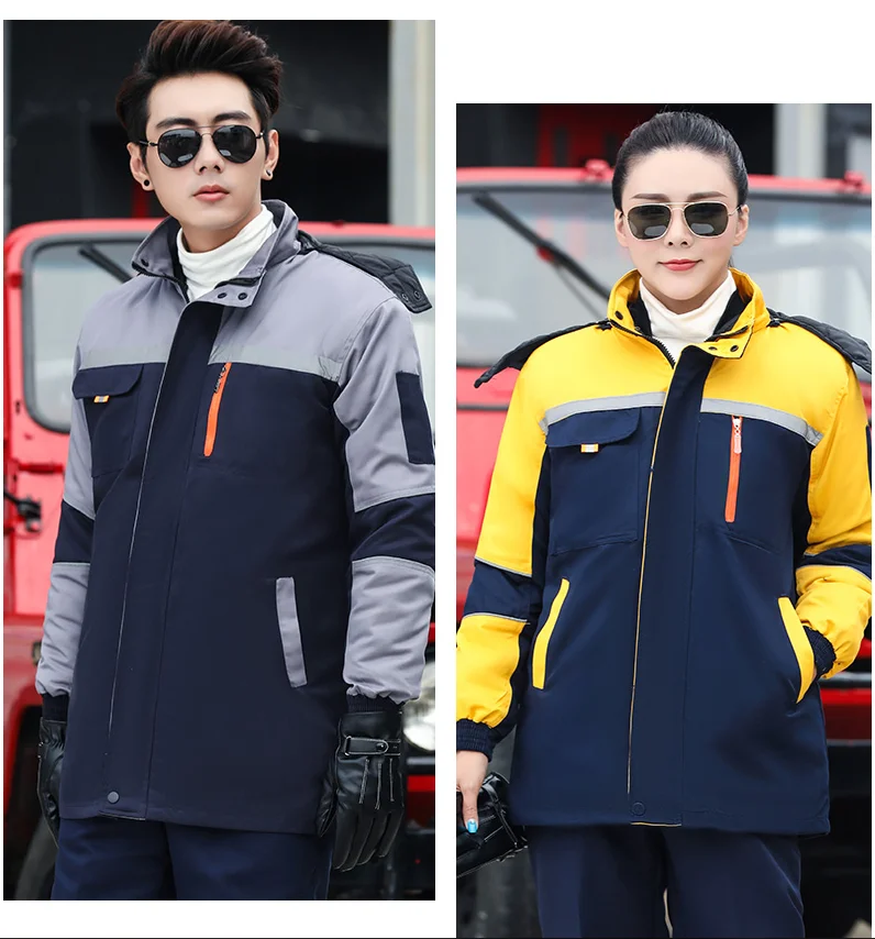 Roupas de trabalho de inverno algodau masculino grosso roupas de prova de vento frio algodau jaqueta removativel forro