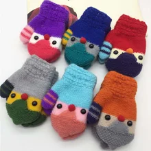 Детские вязаные упругие флисовые толстые вязаные перчатки полный митенки для пальцев мультфильм птица варежки теплые зимние перчатки для детей