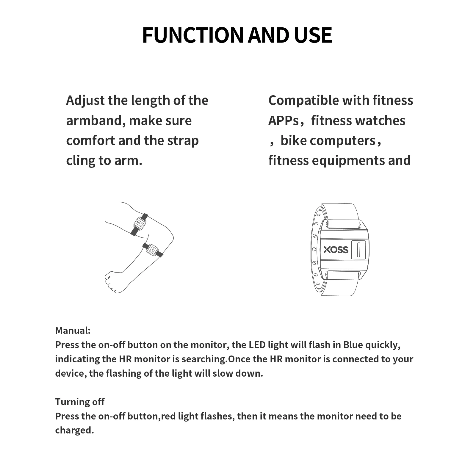 XOSS Armband Heart Rate Monitor Hand Strap Sensor Bluetooth ANT Wireless Health Fitness Smart Bicycle Sensor for GARMIN