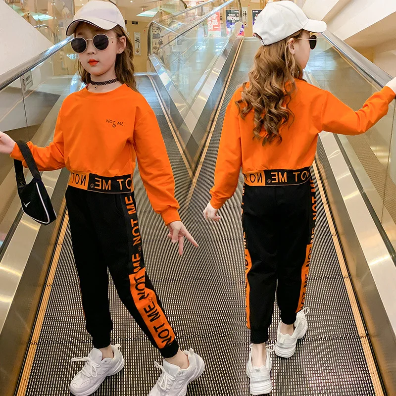 Girls' Sweater Suit Spring Autumn Children'S Clothing Long-Sleeved Casual Top+Casual Trousers Big Kids Sports Clothes Sets