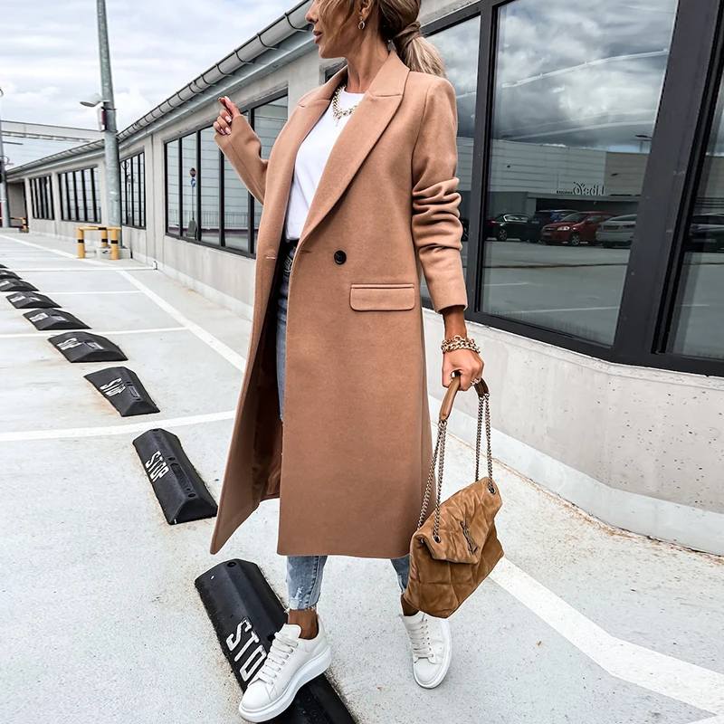 puffy coats Lady Fashion Long Sleeve Outerwear Elegant Autumn Winter 2021 Long Overcoat Women Casual Loose Turn-Down Collar Woolen Coat Tops ladies long puffer coat