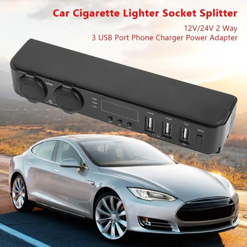 2 способ разветвитель автомобильного прикуривателя 3 порта USB зарядное устройство адаптер для мобильного телефона Металл более электропроводящий