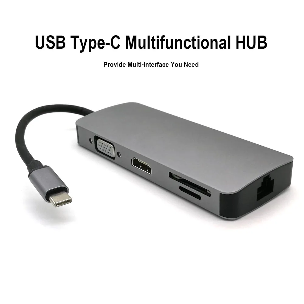 USB C концентратор к USB3.0 HDMI VGA RJ45 Gigabit Ethernet SD/TF PD адаптер зарядки USB C док-станция Тип c хаб-конвертер 8 в 1