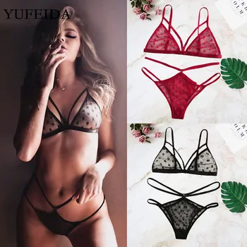 

2020 Women Sexy Transparent Lace Babydoll Erotic Seamless Underwear Set Sexy Lingerie G-string Plus Size Women Sexy Dot Bra Set
