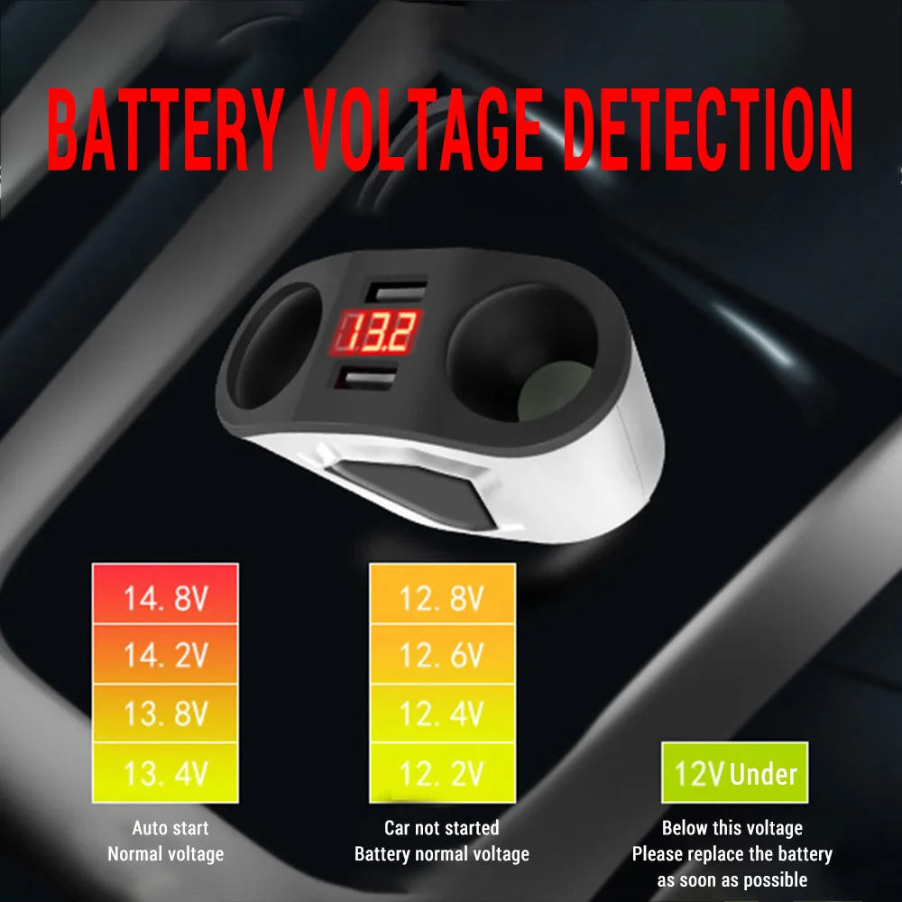 Автомобильное зарядное устройство с двумя usb-портами, 5 В, 3,1 а, с 2 слотами для автомобильного прикуривателя, дисплей, зарядный ток напряжения для IPhone 8, 7, 6, samsung S8, S7, S6, 4