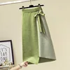 Women's Elastic Waist Knit Skirt Irregular Stripes Stitching Knit Skirt Autumn Winter New High Waist Bow A-line Long Skirt ML292 ► Photo 2/6