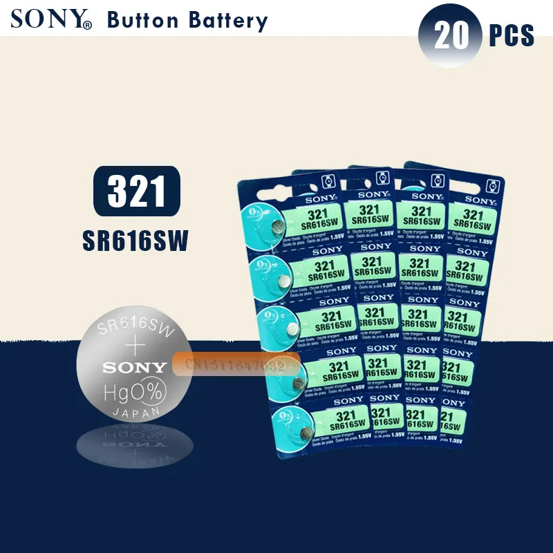 20 шт. Sony 100% оригинал 321 SR616SW 1 55 в оксид серебра часы батарея кнопка монетница