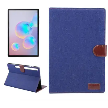 

Folio Folding Denim Leather Case for Samsung Galaxy Tab S6 10.5 2019 T860 T865 Tablet Smart Cover with Auto Sleep Wake UP+Stylus