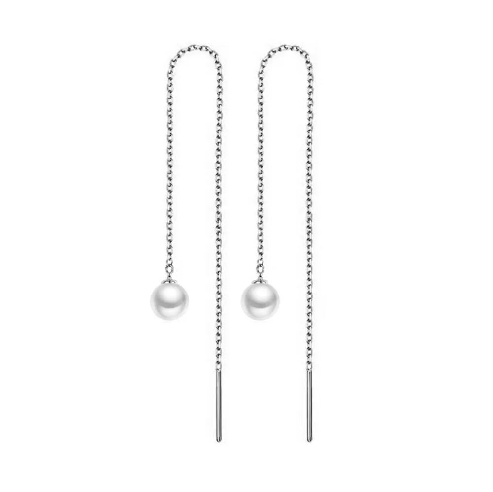 Stainless Steel Tassel Long Imitated Pearl Earring For Women Girls