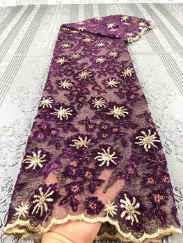 

african velvet lace fabric 2020 high quality laces french sequins fabrics embroidery with wine stones 5 yards/pcs for sewing