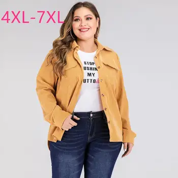 

2020 spring autumn women plus size jacket for women large casual loose long sleeve pocket button coats yellow 4XL 5XL 6XL 7XL