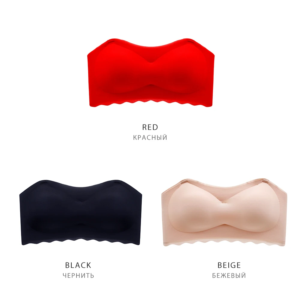 Xianqifen Strapless Bras for Women Tube Top BH Wedding Dress Summer Seamless Black Bralette Plus Size Invisible Brassiere Girl B