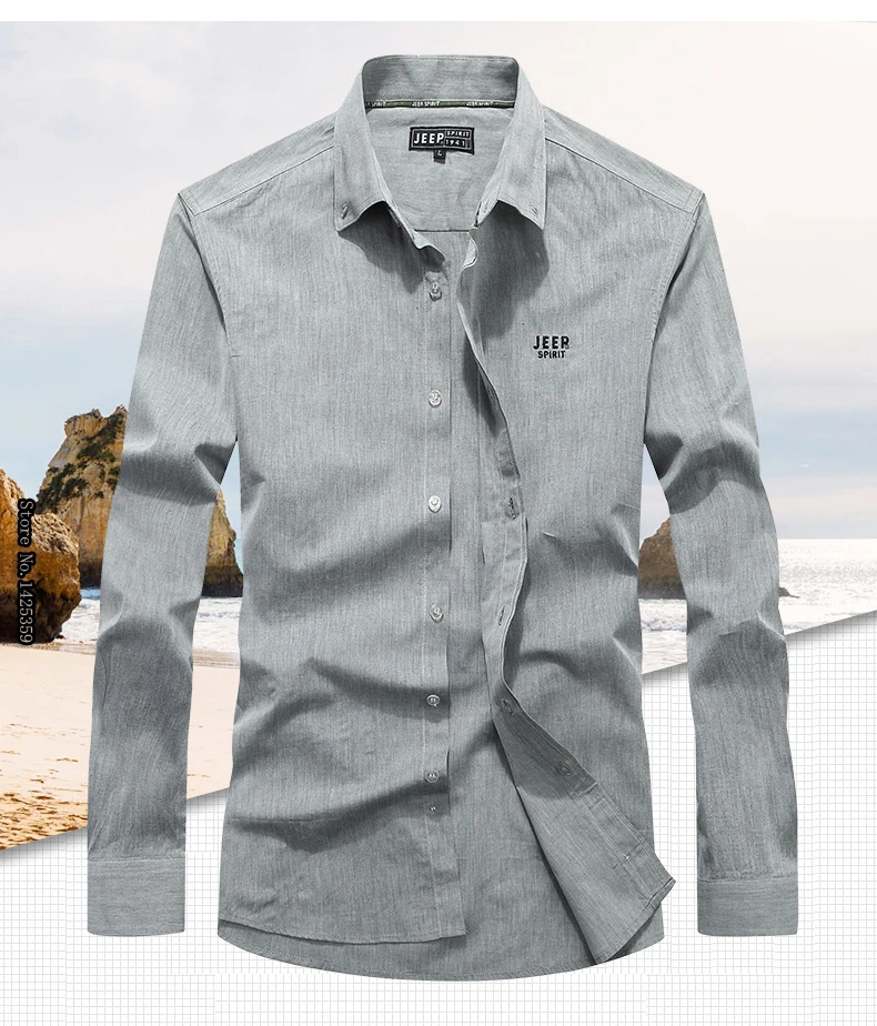 JEEP SPIRIT брендовая Осенняя приталенная Мужская рубашка с длинными рукавами camisa masculina сплошного цвета с кнопками плюс размер M-4XL