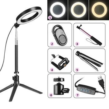 

Photography Dimmable LED Selfie Ring Light Youtube Video Live 3500-5500k Photo Studio Light With Phone Holder USB Plug Tripod