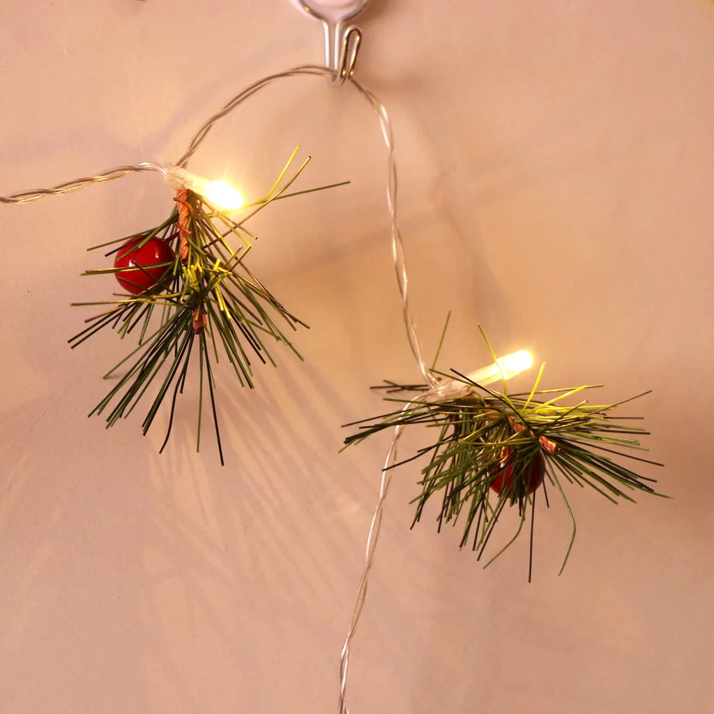 Christmas Decorations for Home Warm White Pine Cone Tree Branch Berry Light Strings Decorative Lights 10 LED 1.65M Ornament | Лампы и