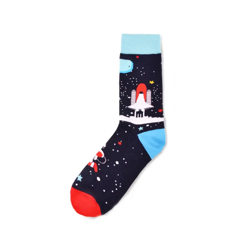 Красочные мужские носки скейтбордиста, смешной дизайн, чесаный хлопок, платье, свадебные носки, Космический человек, узор, Модные Повседневные Вечерние носки - Цвет: 15508