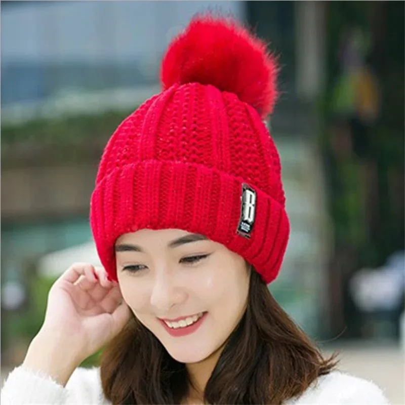 Korean fashion wool hat Knitted hat ladies autumn and winter wild cute hair ball cap thickening ear protection warm hat