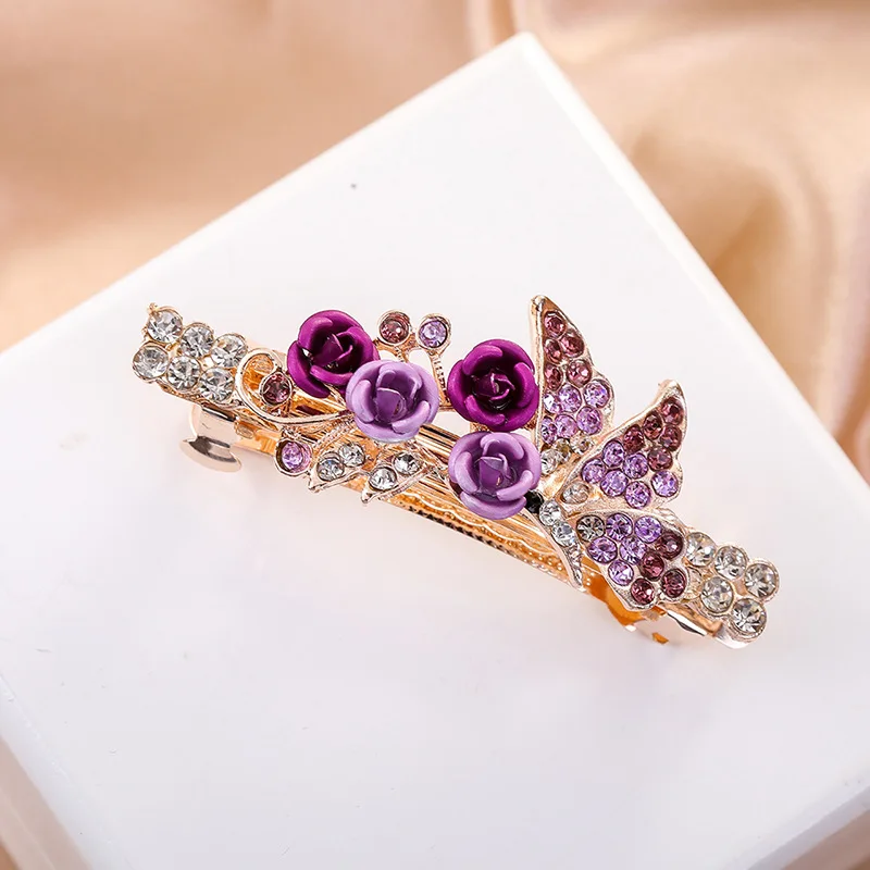pink hair clips ALTOBEFUN Crystal Floral Hairpin Girl Ladies Hairwear Jewelry For Women Rhinestone Alloy Hair Clip Party Barrettes Leaf AE024 hair clips