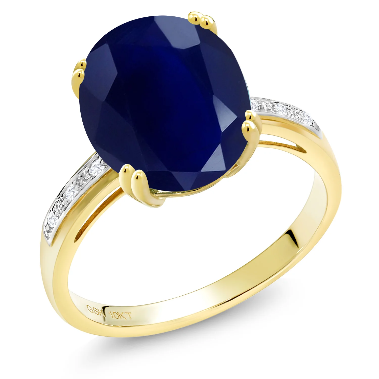 10K Yellow Gold 5.04 Ct Oval Blue Sapphire White Diamond Accent Solitaire Ring