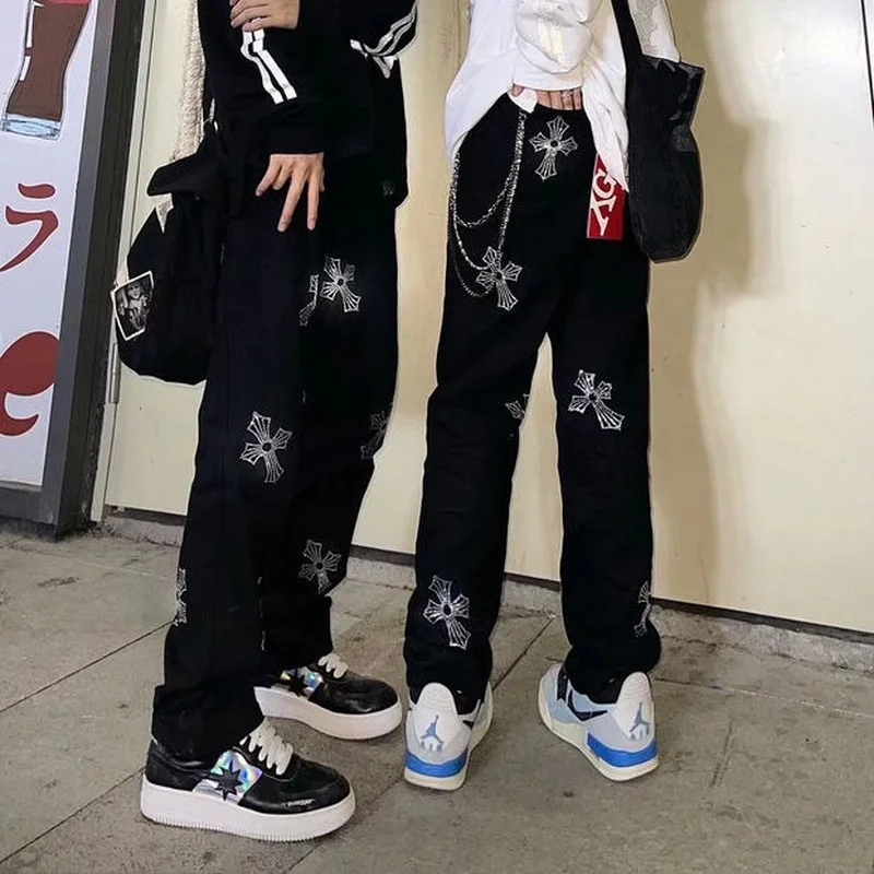 Популярные женские джинсы со стразами прямые для мам в стиле high street брюки с