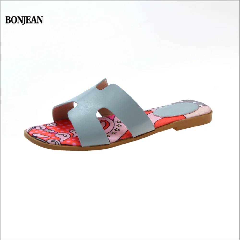 BONJEAN/Новинка лета г.; модный тренд для женщин; вьетнамки на плоской подошве с граффити на пляже