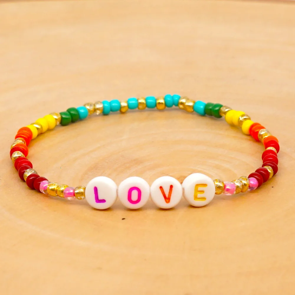 Bracelets 2021 Letter Custom Bracelet Women Rainbow PEACE And LOVE Pulseras Bohemian Handmade Multicolor Jewelry Gift | Украшения и
