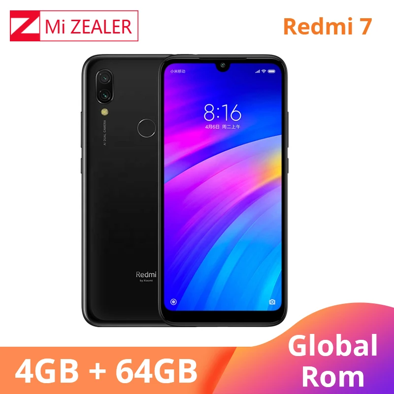 Скидка Xiaomi Redmi 7 4 ГБ ОЗУ 64 Гб ПЗУ синий мобильный телефон Snapdragon 632 Xiomi 12MP камера 4000 мАч батарея полный экран