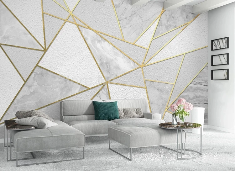 papel de parede com pintura personalizada fundo de parede para sala de estampa de mármore geométrico
