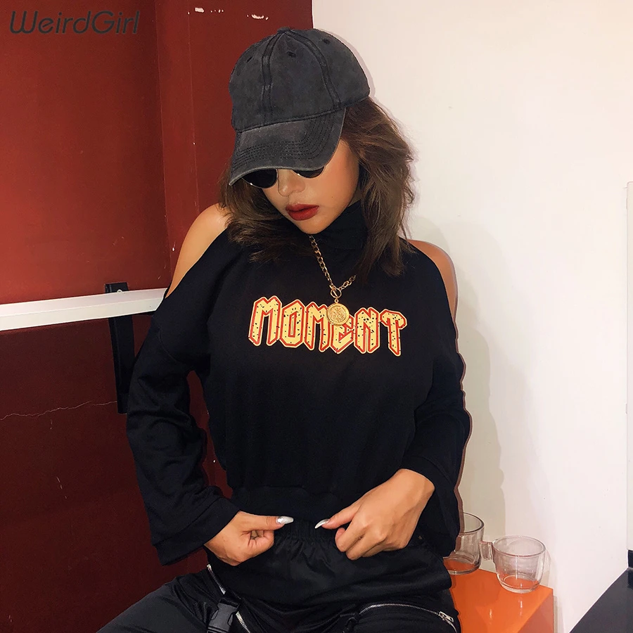 Weirdgirl повседневные толстовки осень новые женские с буквенным принтом Длинные рукава водолазки Модные свободные эластичные броские пуловеры