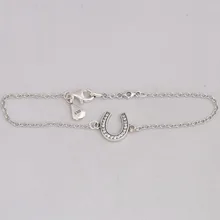 925 пробы серебряный браслет символ удачи с кубическим цирконием звено цепи браслет подходит для женщин бисера Шарм Diy ювелирные изделия