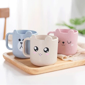 

1Pc Wheat Fiber Children's Water Cup Environmental Health Baby Feeding Cup Cartoon Milk Juice Cup For Kids