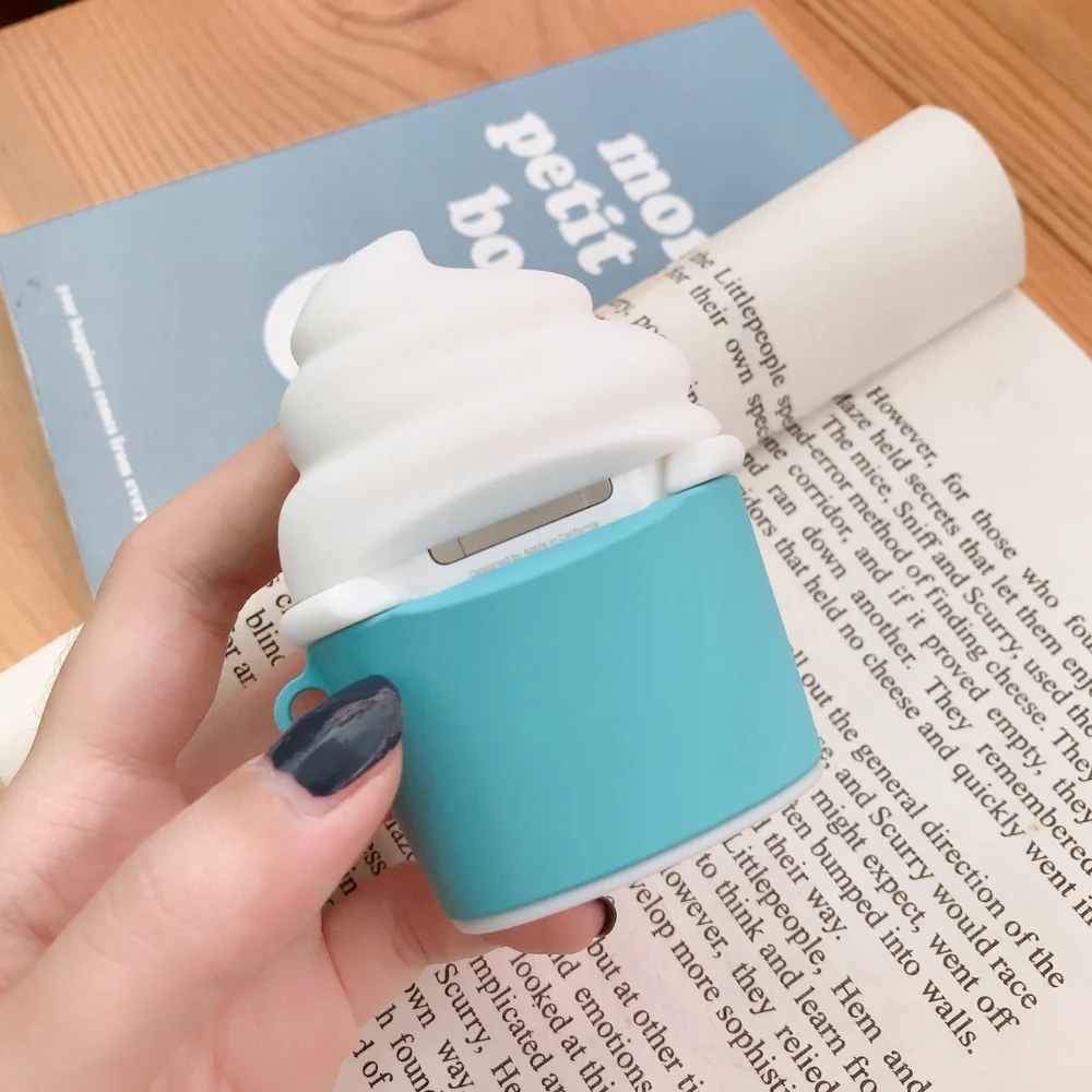 3D чехол для наушников с мороженым для Apple AirPods 1 2, bluetooth-гарнитура, зарядная коробка, милый мягкий Силиконовый противоударный чехол с крючком