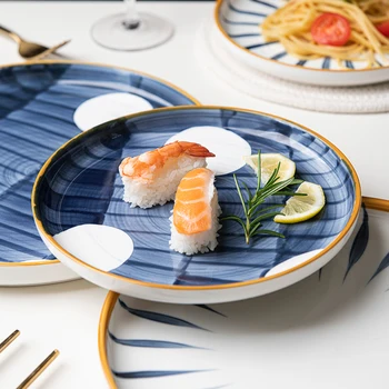 

Japanese-style Creative Ceramic Tableware Under-glaze Color Hand-painted Polka Dot Art Kitchen Dishes Plate Dinner Plates