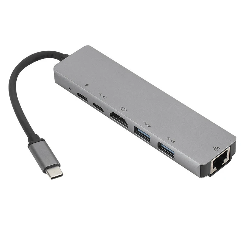 

6 in 1 Usb Type C Hub Hdmi 4K Usb C Hub To Gigabit Ethernet Rj45 Lan Adapter for Macbook Pro Thunderbolt Usb-C Charger Port Silv