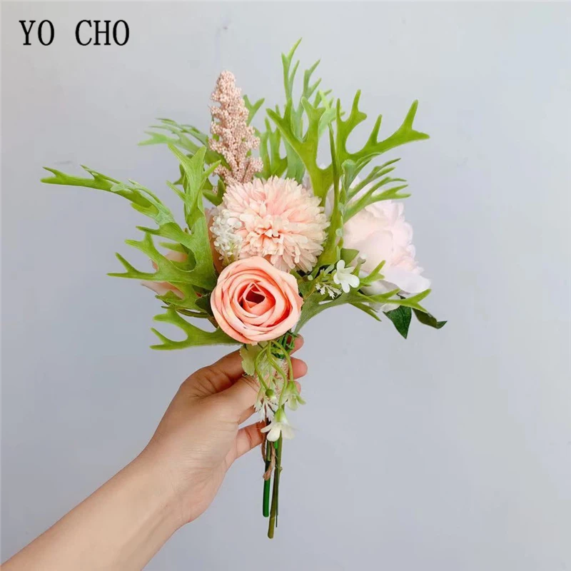 Шампанское YO CHO Искусственные цветы шампанского, Шелковый Пион, роза, букет невесты, домашний Свадебный декор, скрапбукинг, сделай сам, Декор, ткань, Flore букет - Цвет: Шампанское