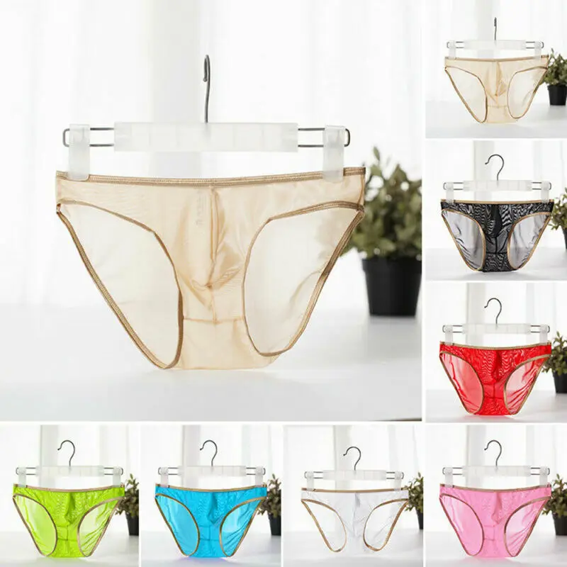 

Hot sale solid high waist casual Sexy Men's See-through Briefs Sheer Mesh Pouch Underwear Panties Lingerie plus size M-2XL