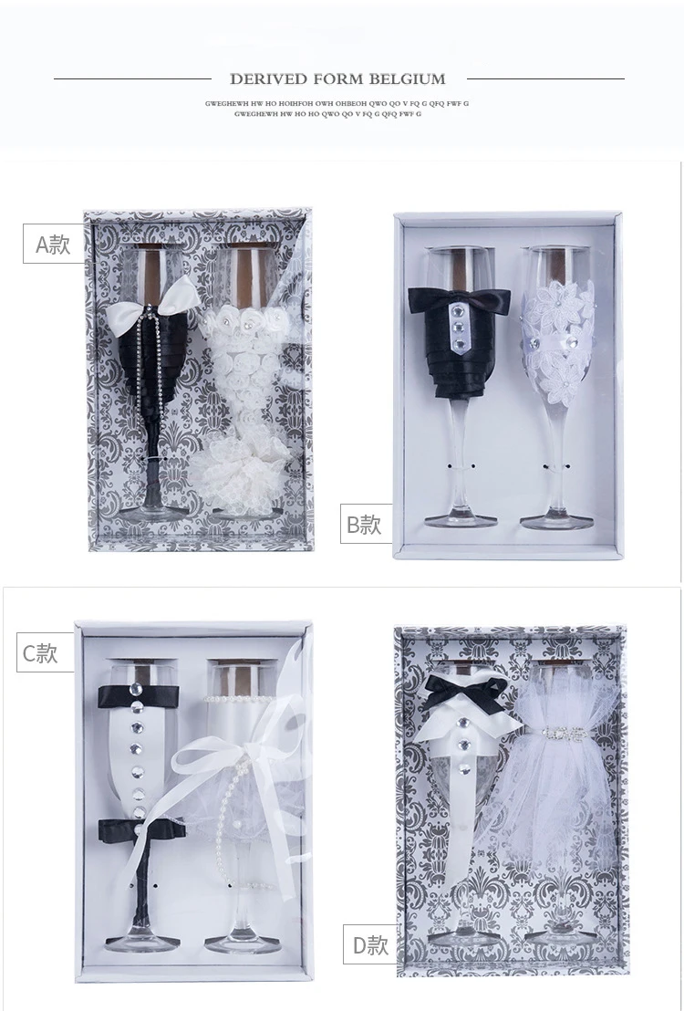 2 шт./компл. Свадебные стеклянные es, креативные бокалы для вина, свадебные и жениха черно-белое платье шампанское свадебные стеклянные es набор