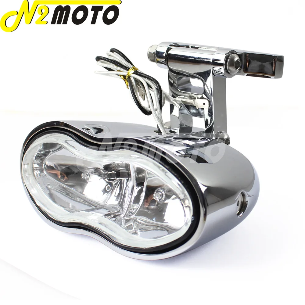 Налобный фонарь H3 для мотоцикла хром волна овальная двойная галогенная Harley Cafe Racer