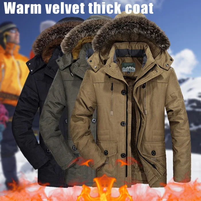 Newly Men Winter Coats Jackets Warm Windproof Thicken with Detachable Hood for Outdoor SD669