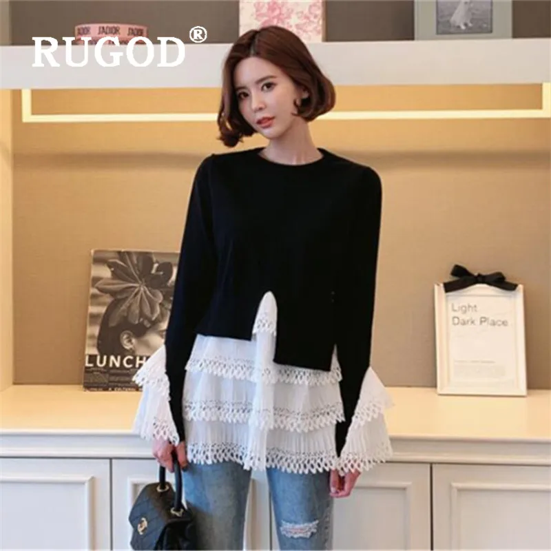 RUGOD кружевное платье-свитер Simplee Зимние Топы для женщин трикотаж свободный корейский стиль женские свитера
