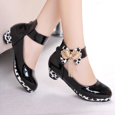 PU Leather Shoes for Children Girls Kids Wedding Dress Princess Shoes Bow-knot Polka Dot Girl Flat Shoes Chilren Dance Sneakers