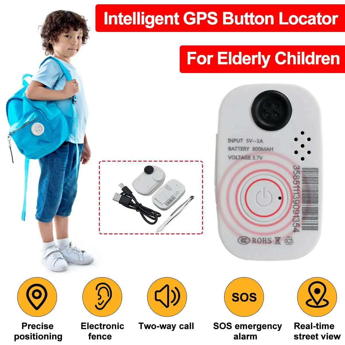 

Mini Smart GPS Button Locator SOS Emergency Call Smart Finder Tracer Anti-lost Location For Bag Luggage Kid Elderly Children