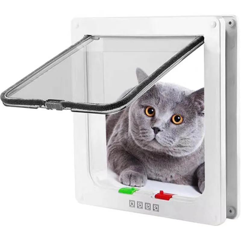 Pet Door 4 Way Lockable Dog Cat Kitten Door Security Flap ABS Plastic S/M/L Animal Small Pet Cat Dog Gate Supplies