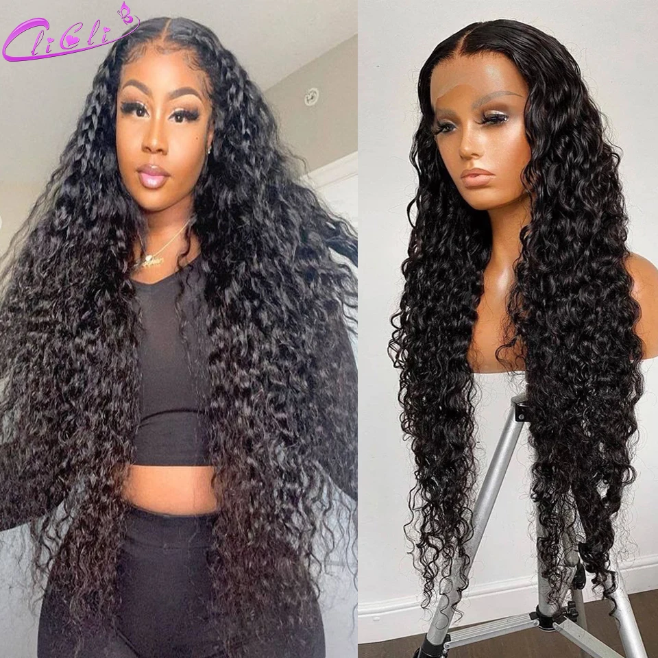 Brazilian Human Hair Wigs Water Wave Transparent Lace Front Wigs 32 30inch Lace Front Wig Wet Wavy Waterwave 5X5Lace Closure Wig