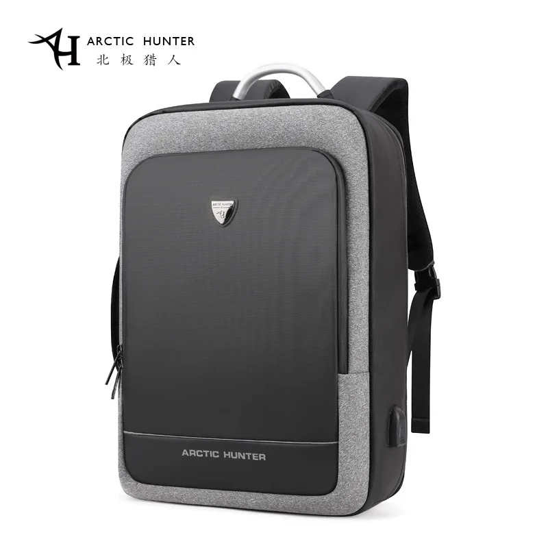 ARCTIC HUNTER, расширяемый мужской 17 дюймовый рюкзак для ноутбука, мужской рюкзак с usb зарядкой, большой емкости, водонепроницаемый рюкзак, дорожная сумка, Mochila - Цвет: Light Gray