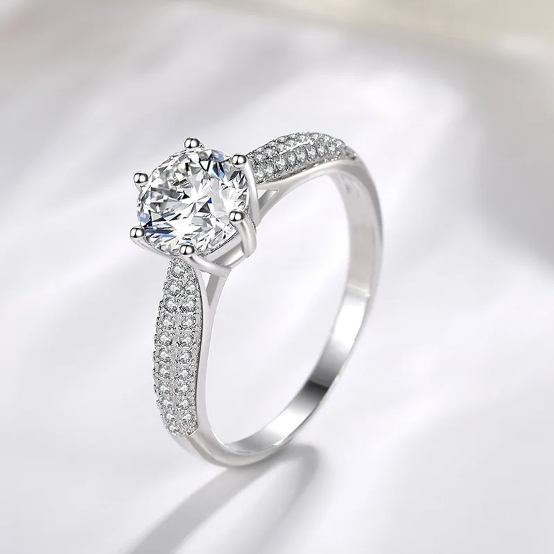 

925 Sterling Silver Ring Clear Six Claw Cubic Zirconia Fashion Wedding Engagement Classic Jewelry For Women